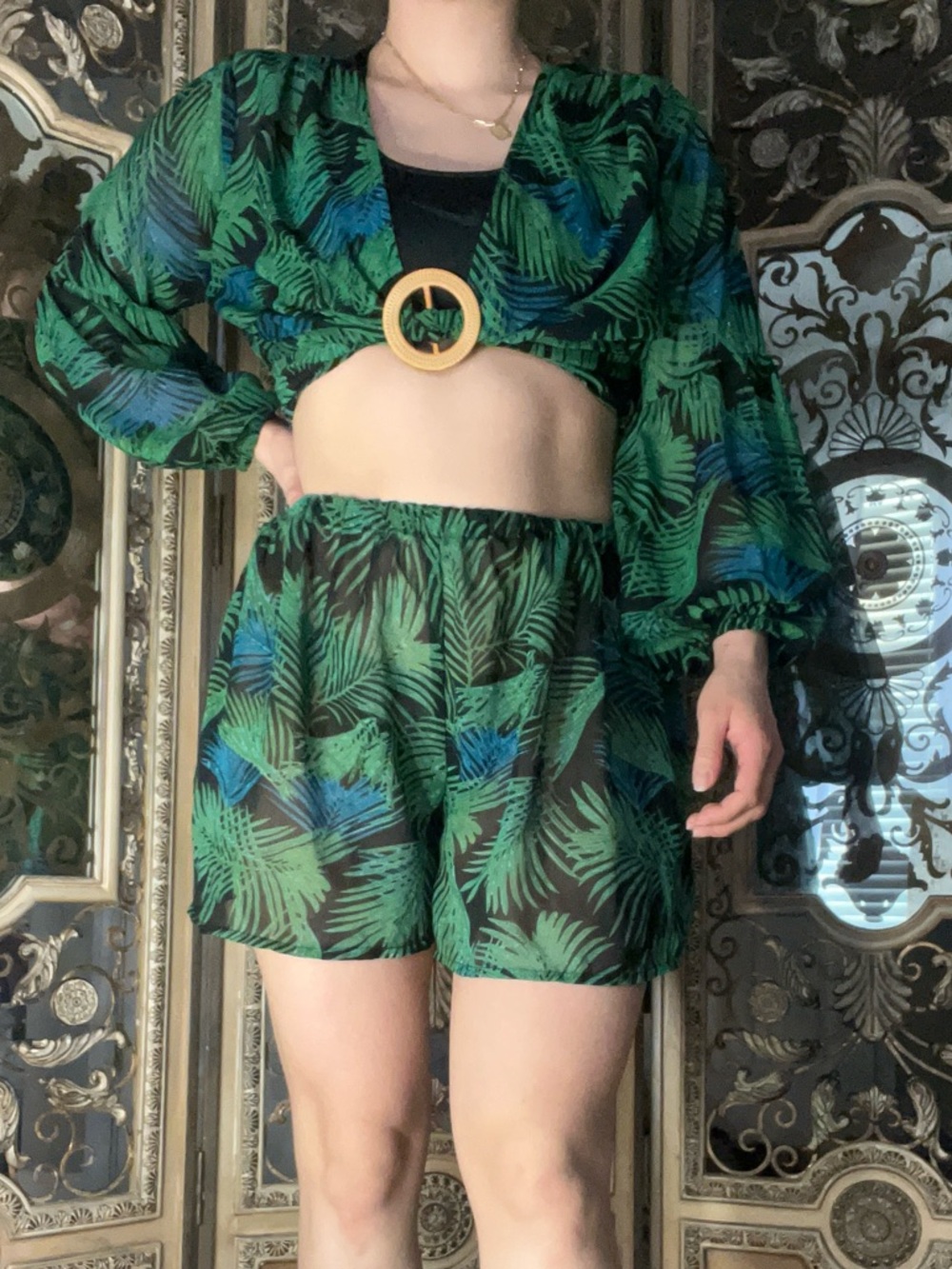 Boohoo Green & Blue Tropical Palm-Print Shorts